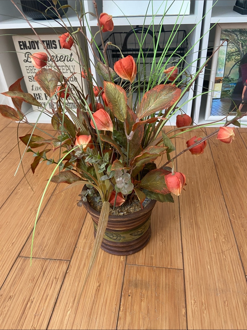 Orange Artificial Floral Arrangement in Decorative Pot - Unbranded